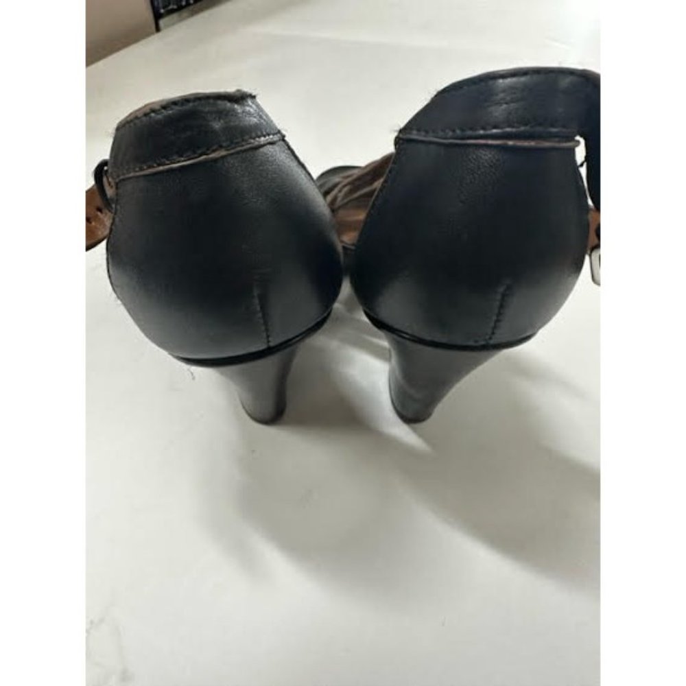 Ann Taylor Loft Women's Black Leather Strappy Chunky Cone Heel Sandals Size 7 - Picture 8 of 8